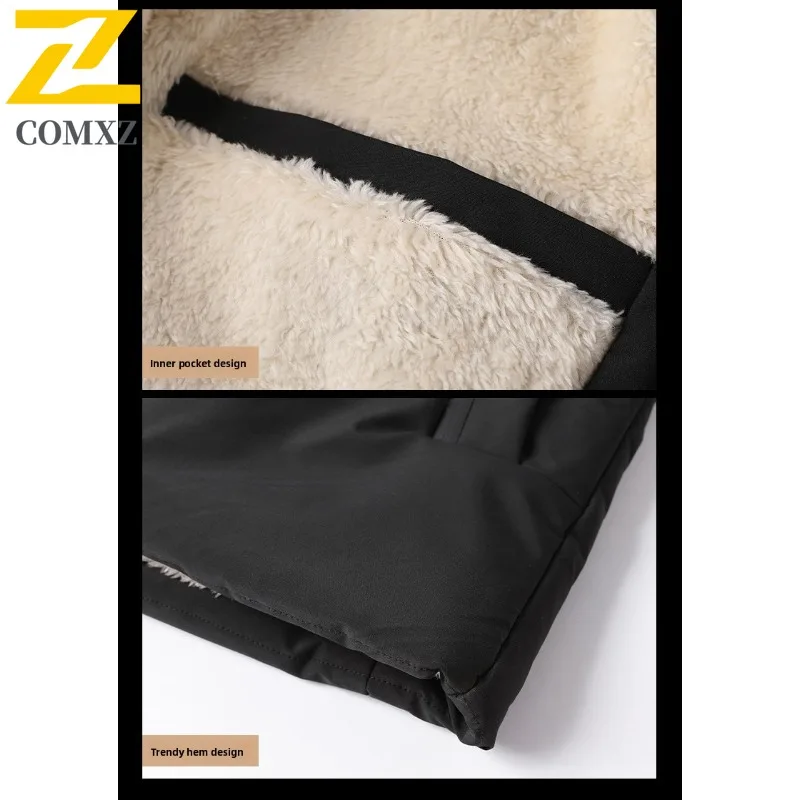 COMXZ الرجال سترة الخبز العلامة التجارية العصرية مقنعين رحلة التزلج سميكة العزل وسادة مبطنة ملابس يومية يندبروف تصميم الشتاء الحشو