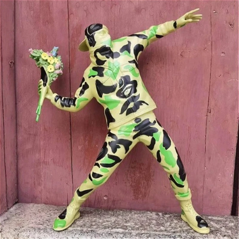 Banksy Flower Bomber Trendy Toy Ornaments for Boys,Artist-designed Sculptures,Exquisite Desktop Ornament Gifts for Boys