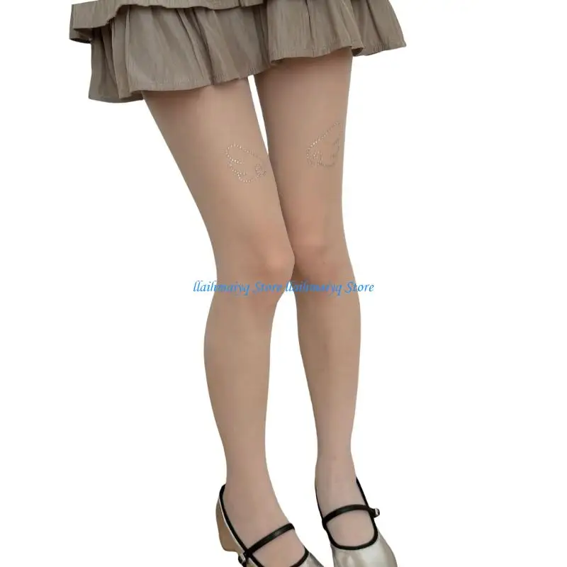 

573B Women's Sweet Ultra-Thin Sheer Pantyhose Stockings Aesthetic Glittering Rhinestones Wing See-Through Tights Leggings