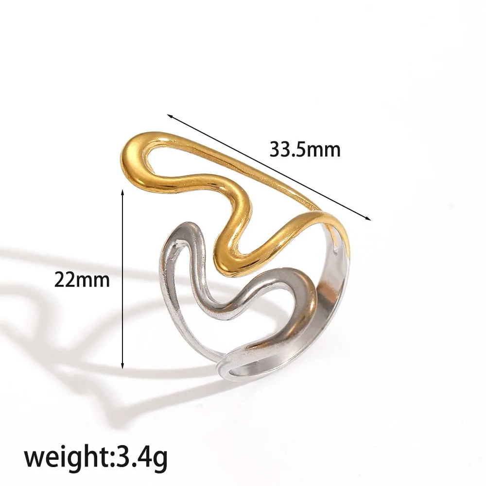 Neues Design Edelstahl Offener Ring mit Unregelmäßigen Geometrischen Linien für Damen, Wasserdicht, Modeschmuck – Detail 6