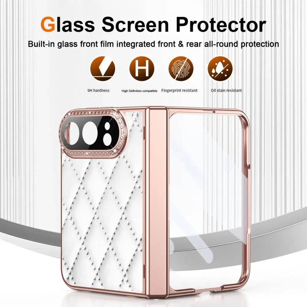 Folding Phone Case Full Body Protection Cover Faux Leather Phone Case for Iphone with Screen Protector Rhinestone for Foldable