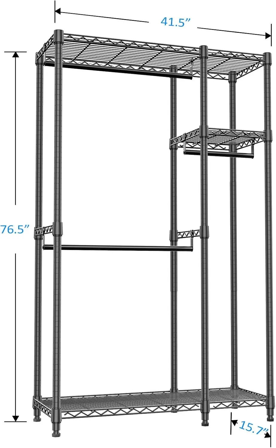 Heavy Duty Garment Rack Wire Clothes Rack for Hanging Clothes (Black, 3 composition, 15.7