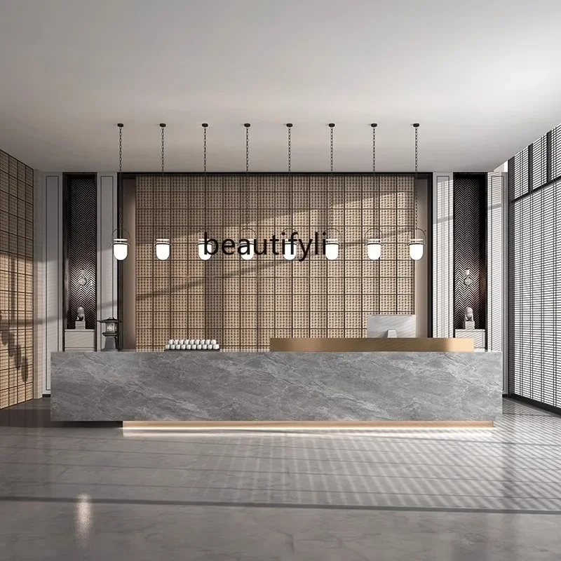 

ss DCustomized hotel lobby Sales office Artificial marble company Front desk Reception desk Medical beauty high-end rock slab ba