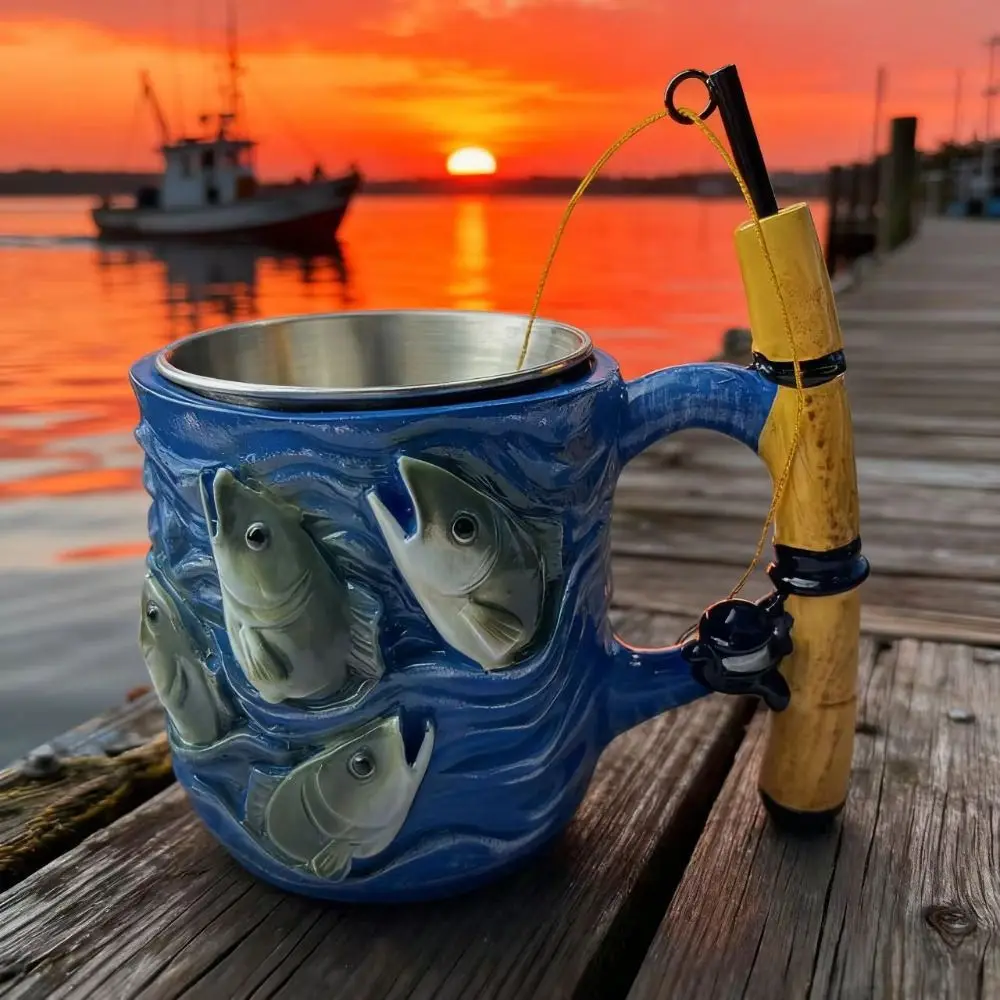 

100ml Fisherman Theme Mug Comfort Grip Multi-function Fishing Rod Handle Mug Easy To Hold Decorative Mug Resin Mug