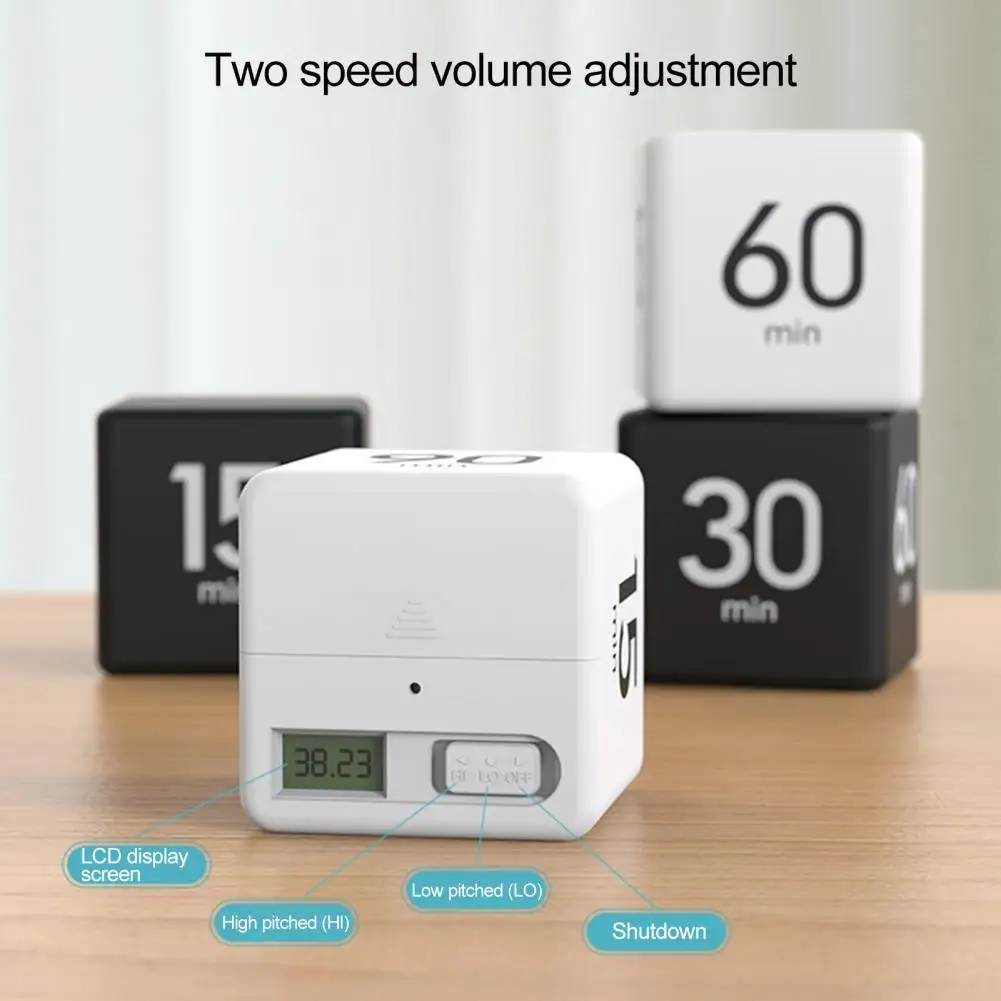 Rotating Pomodoro Timer 1-60 Minutes Preset LED Display Adjustable Volume Cube Timer Study Kitchen Sensor-Controlled Timer