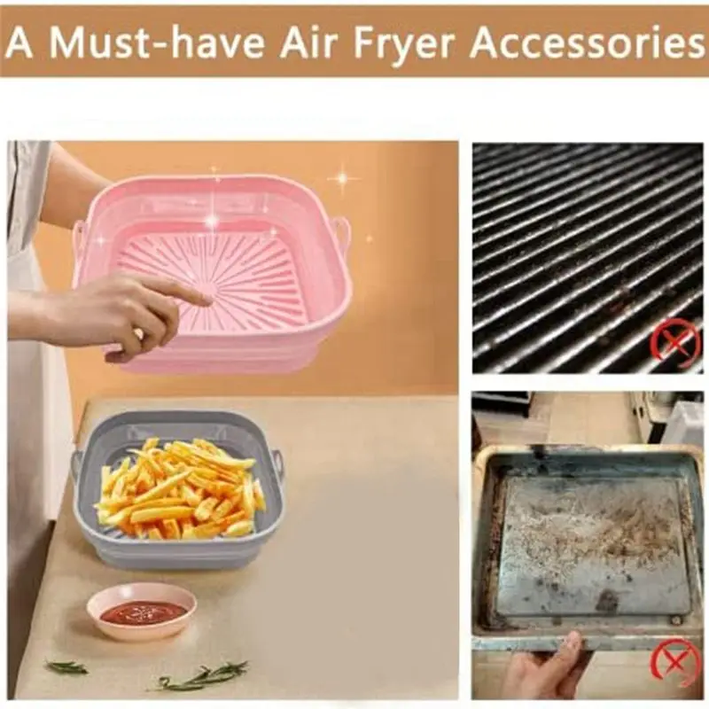 VEHO-2PCS Square Reusable Air Fryer Liners Foldable Air Fryer Accessories Pink And Grey - view 3