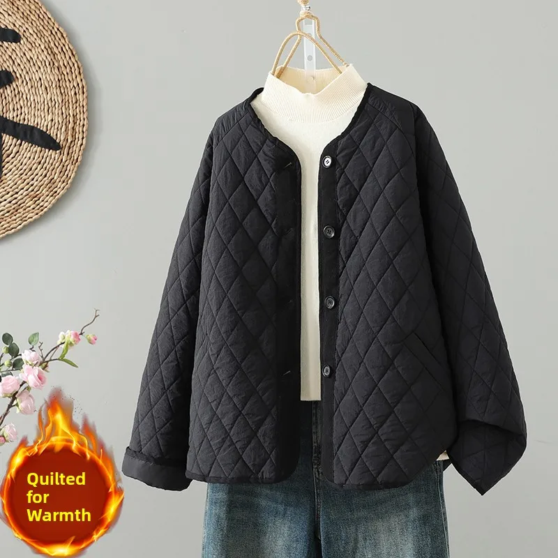 

Lightweight Cotton Jaet Women's Sle Diamond Pattern round Ne Single Button Closure Versatile Thin Cotton Polyester Blend