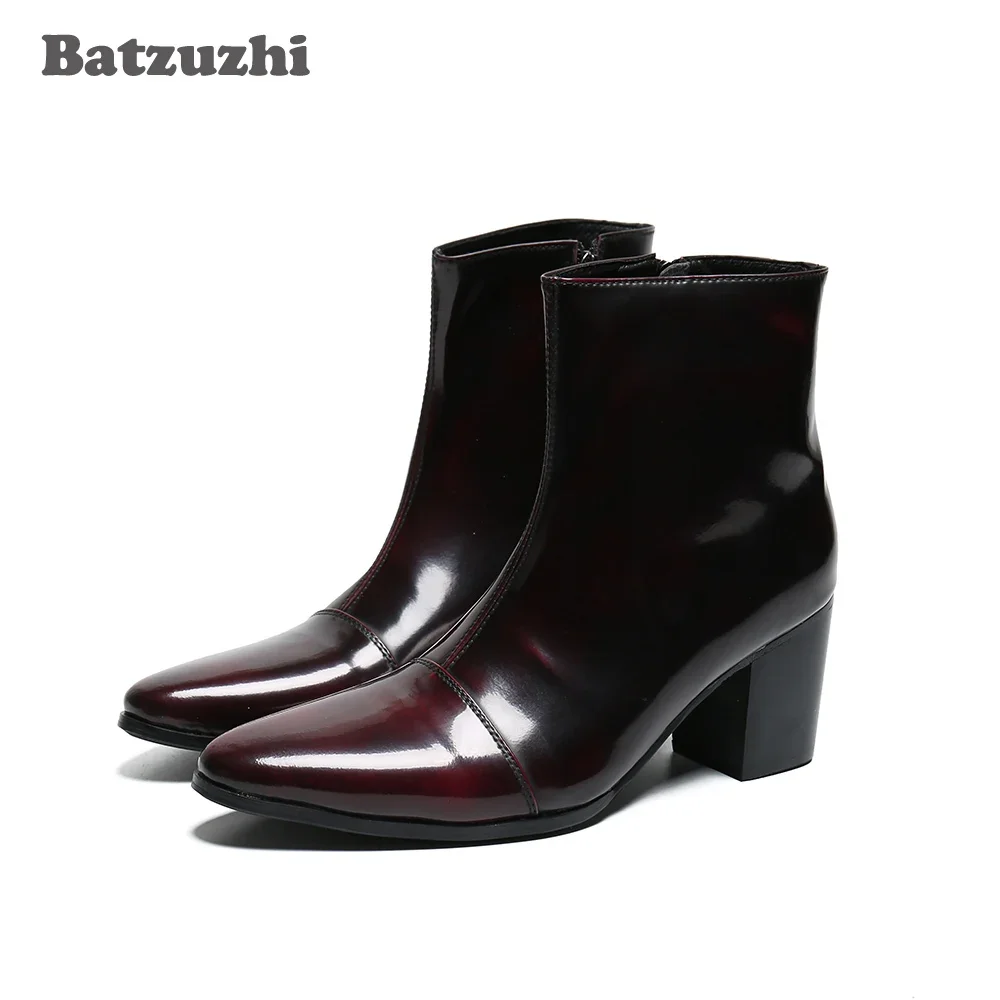 

Batzuzhi Handmade Men's Boots Shoes Pointed Toe Gentleman Formal Leather Ankle Boots 7CM High Heel Men Party Boot, Big Size 12