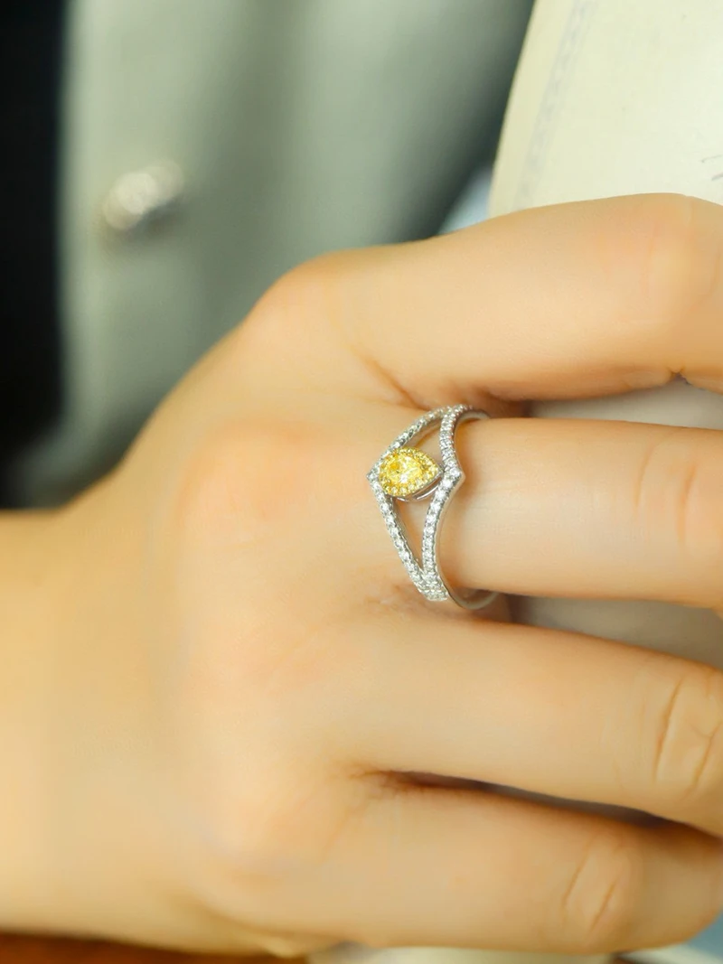 KUGG 100% 18K White Gold Rings Real Natural Yellow Diamond Engagement Ring for Women Luxury Elegant Style High Wedding Jewelry