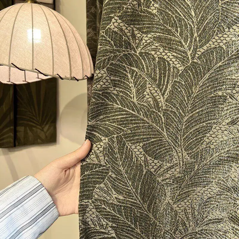 New Tropical Rainforest Cotton Linen Retro Green Jacquard Curtains for Customized Bedroom and Living Room Partition Curtains