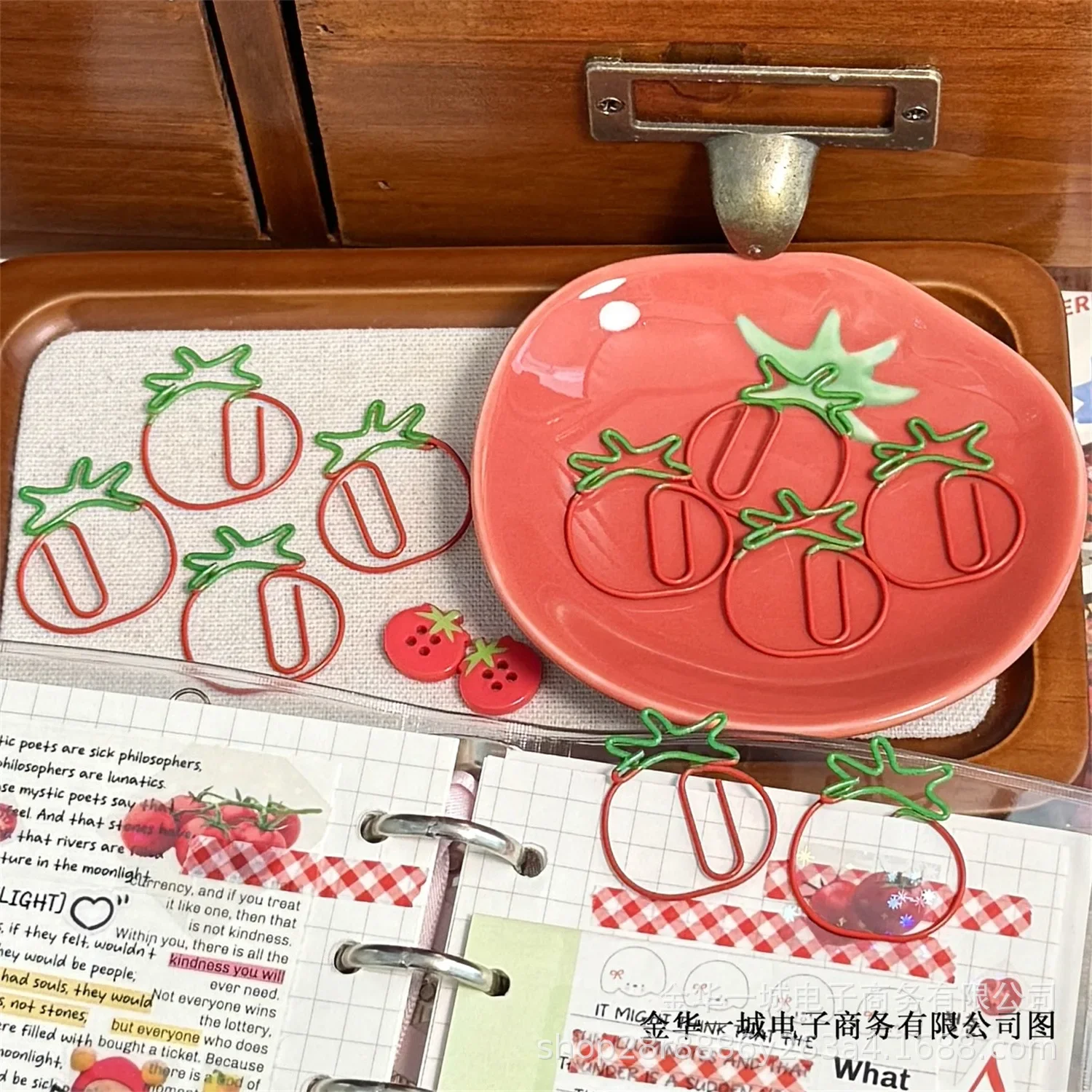 5Pcs Japanese Retro Red Tomato Paperclips Kawaii Girls Notebook Decor Book Page Memo Fixed Clips INS Scrapbook Journal Deco Pins