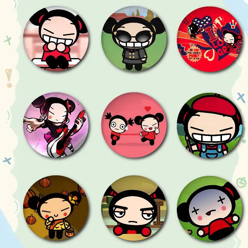 Cartoon P-Pucca Garu Premium Tinplate Round Lapel Pins: Cute Badge Brooches For Shoulder Bag Accessories, Souvenir Gifts