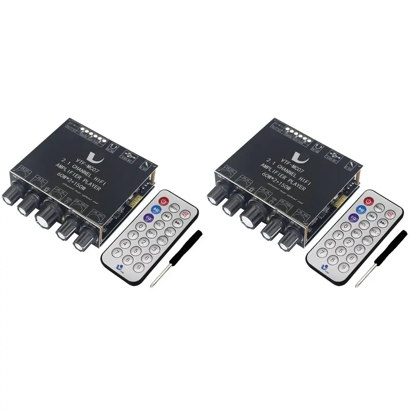 

Y43A-2Pcs 2X60w+150W Subwoofer Bluetooth 5.3 Power Amplifier Board USB Sound Card 2.1 Channel Equalizer Class D Amp Module B