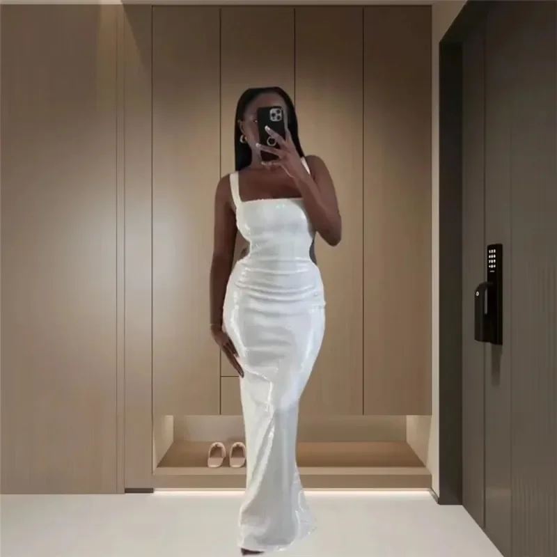 女性のスパンコールのついたロングドレス,タイト,セクシー,ホルター,ミディ,キラキラ,プロム,パーティー