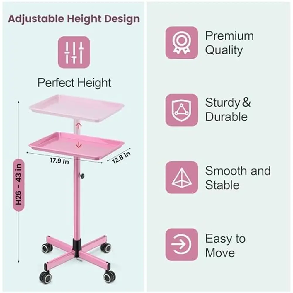 Salon Tray Cart Rolling Hair Stylist Trolley with Adjustable Height and Noiseless Casters Durable and Easy to Clean Wide