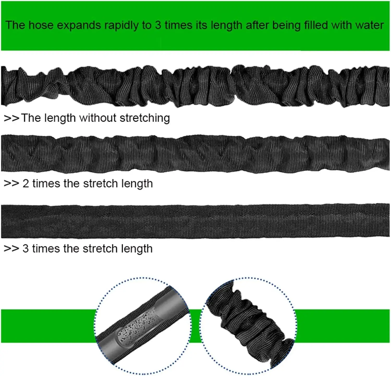 25/50/75/100 قدم خرطوم الجيب الفضة رصاصة توربو النار فوهة أنماط رش متعددة توسيع خرطوم حديقة تركيبات