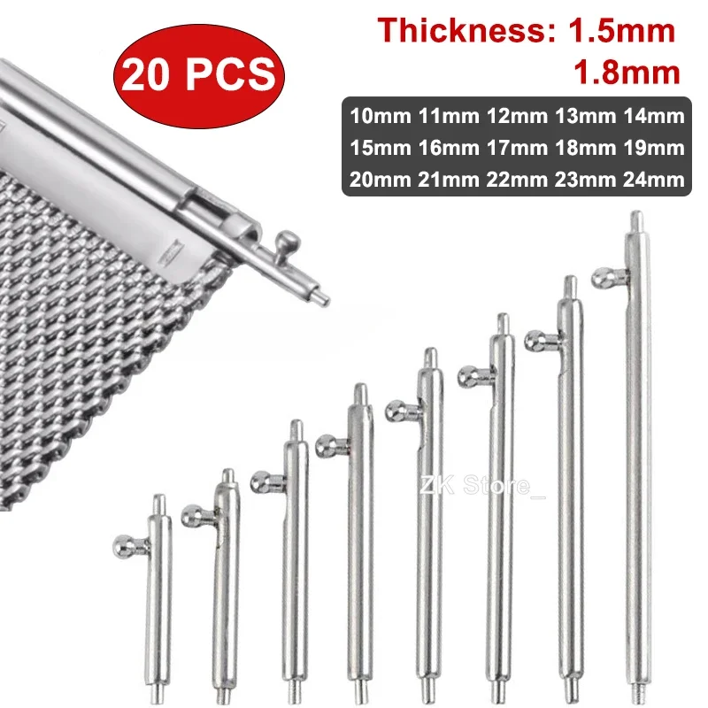 20pcs Quick Release Pins 1.5 1.8mm Diameter Watchband Spring Bar for Smart Watch 18mm 20mm 22mm Watch Straps Clasps Accessories