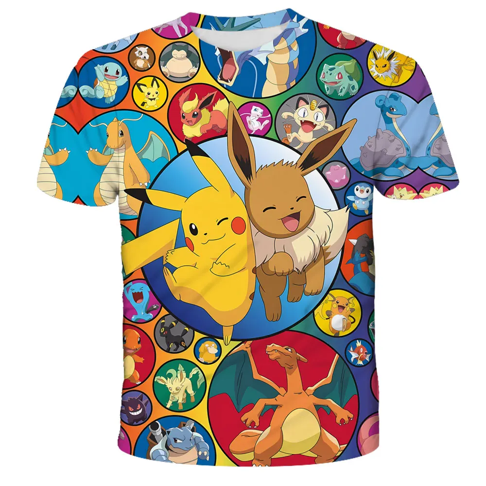 Pokémon Pikachu Cartoon Print T-shirt para crianças, mangas curtas, bebês meninos e meninas, roupas infantis, verão