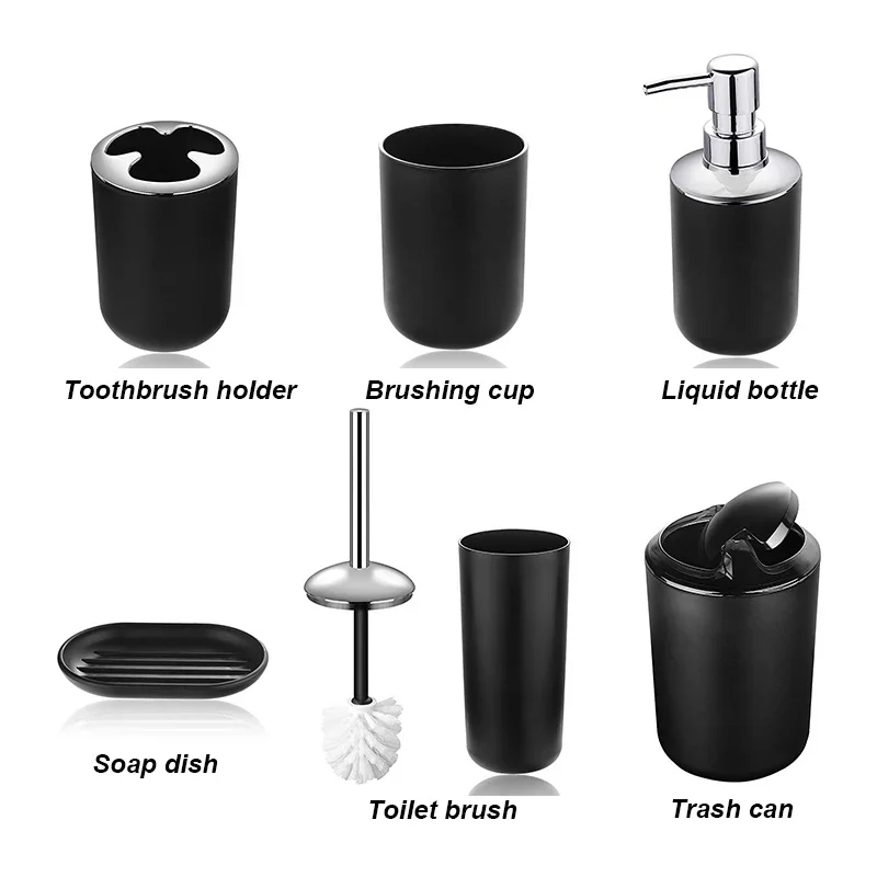 6Pcs/Set Bathroom Accessories Plastic Toothbrush Holder Cup Soap Dispenser Dish Toilet Brush Holder Trash Can Set  3 Color