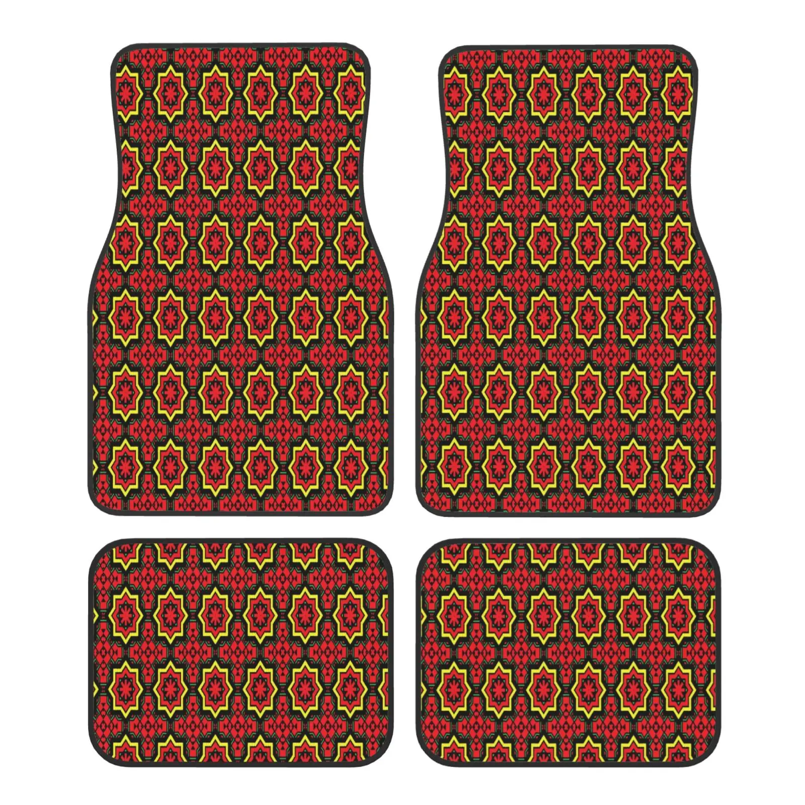 African Ethnic Geometric Colorful Pattern Car Floor Mats Durable Car Carpet Mat 4pcs with Anti-Slip Backing Fit for SUV Trucks
