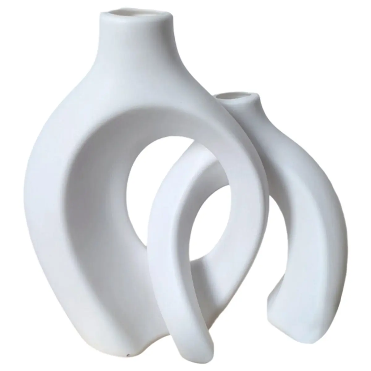 HITL Nordic Modern Plastic Vase Set of 2 for Decor,Plastic Imitation Ceramic Hollow Flower Vases for Living Room