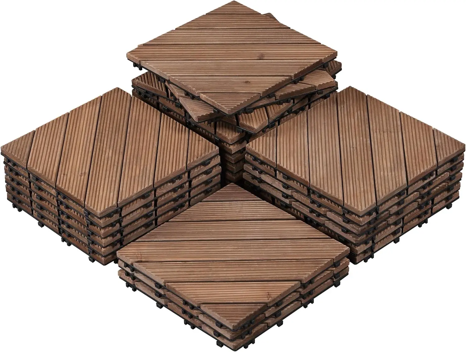 27PCS Interlocking Wood Floors Patio Decking Tiles Hardwood Deck Tiles Outdoor Flooring for Garden 12 x 12in Natural Wood