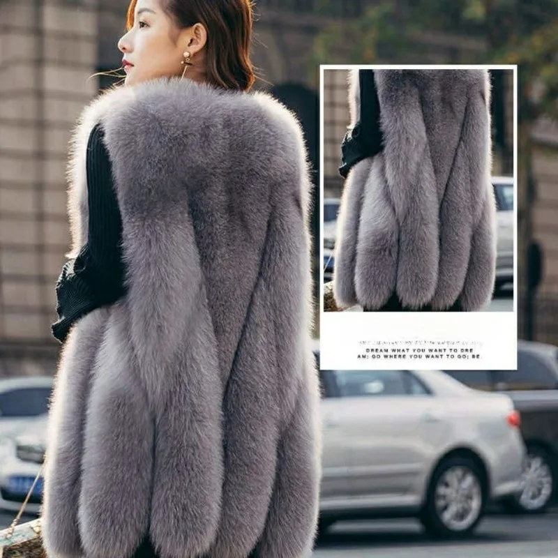 Medium and Long Big Water Drop Vest Imitation Fox Hair Thin Large Size Fluff Vest Jacket High Appearance Level Coat New Fur Vest