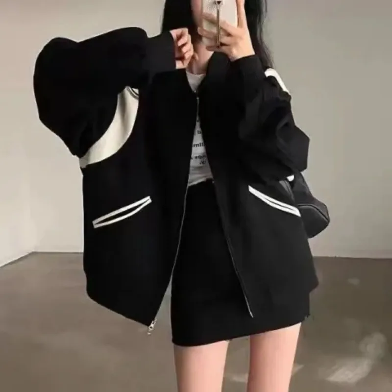 

American Retro Plus Velvet Padded Cardigan Baseball Uniform Women's Autumn and Winter