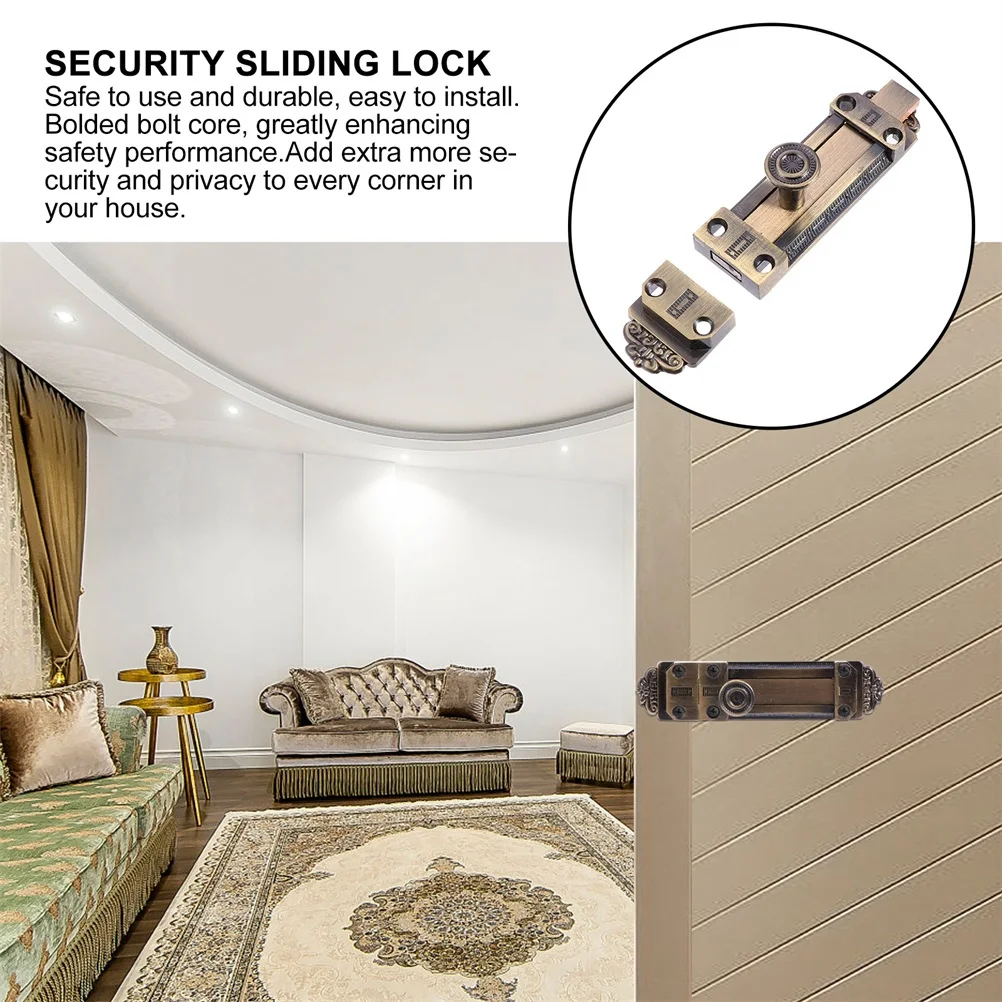 

2Pcs Security Sliding Lock Zinc Alloy Vintage Slide Door Bolt for Bathroom Sliding Doors Gate Security Latch Locks