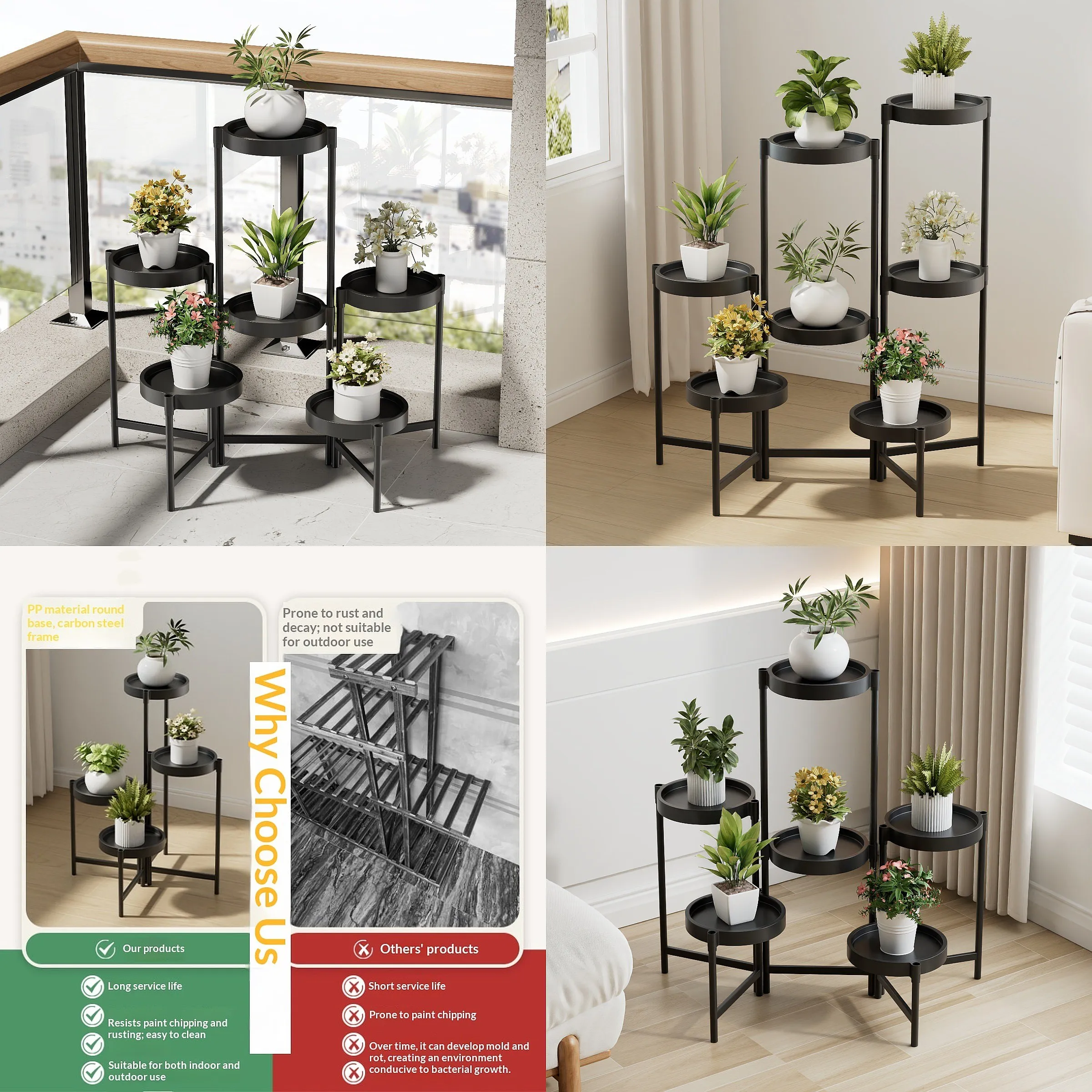 Foldable Telescopic Multi-Tier Metal Plant Stand Balcony Flower Rack Succulent Shelf  Plant Stand Planters for Indoor Plants