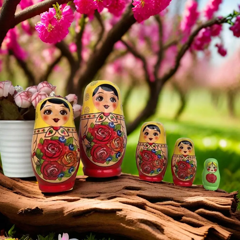 Ornamento 5 camadas bonecas de nidificação diy pintura de madeira matryoshka boneca brinquedos coruja padrão dos desenhos animados empilhamento bonecas decoração artesanato