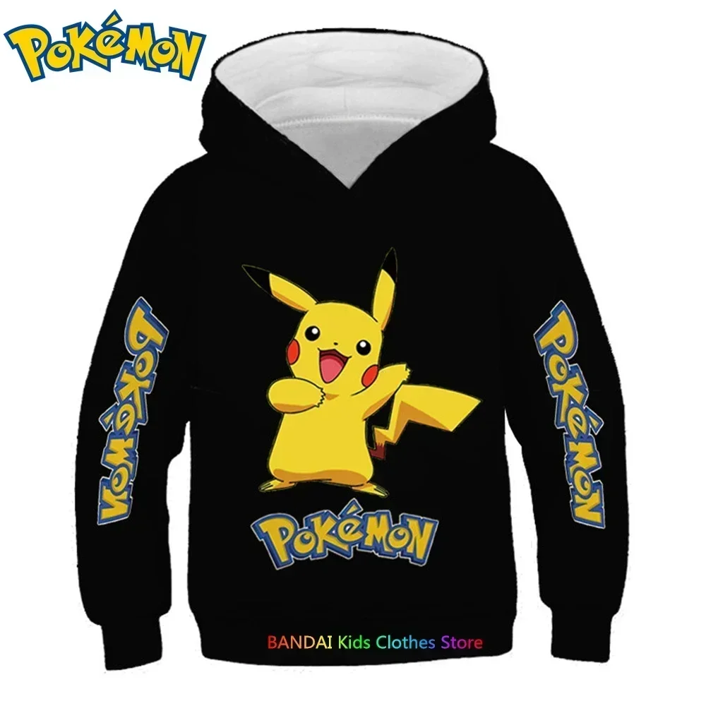 4-14 Years Kids Kawaii Pokemon Hoodies Pikachu Sweatshirt Long Sleeve Children Clothes Boys Girl Cool Cute Kids Tops