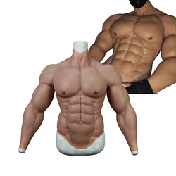 Tgirl Upgrade Silicone Muscle Suit Men Fake Muscle Suit with 8Abs and Arm Macho Men's Chest Bodysuit Simulation Skin for Cosplay