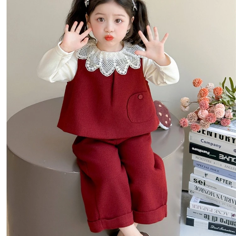 

Girls Suit 2025 Autumn New Children's Clothing Girls Baby Fashion Bottom Shirt Vest Pants Three Sets of Casual Simple All Match