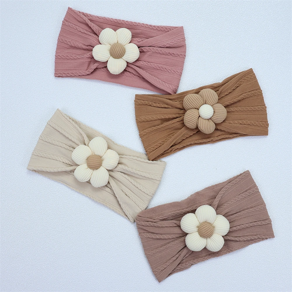 Ikat kepala bayi perempuan, aksesori rambut anak perempuan nilon bunga elastis lembut untuk anak-anak