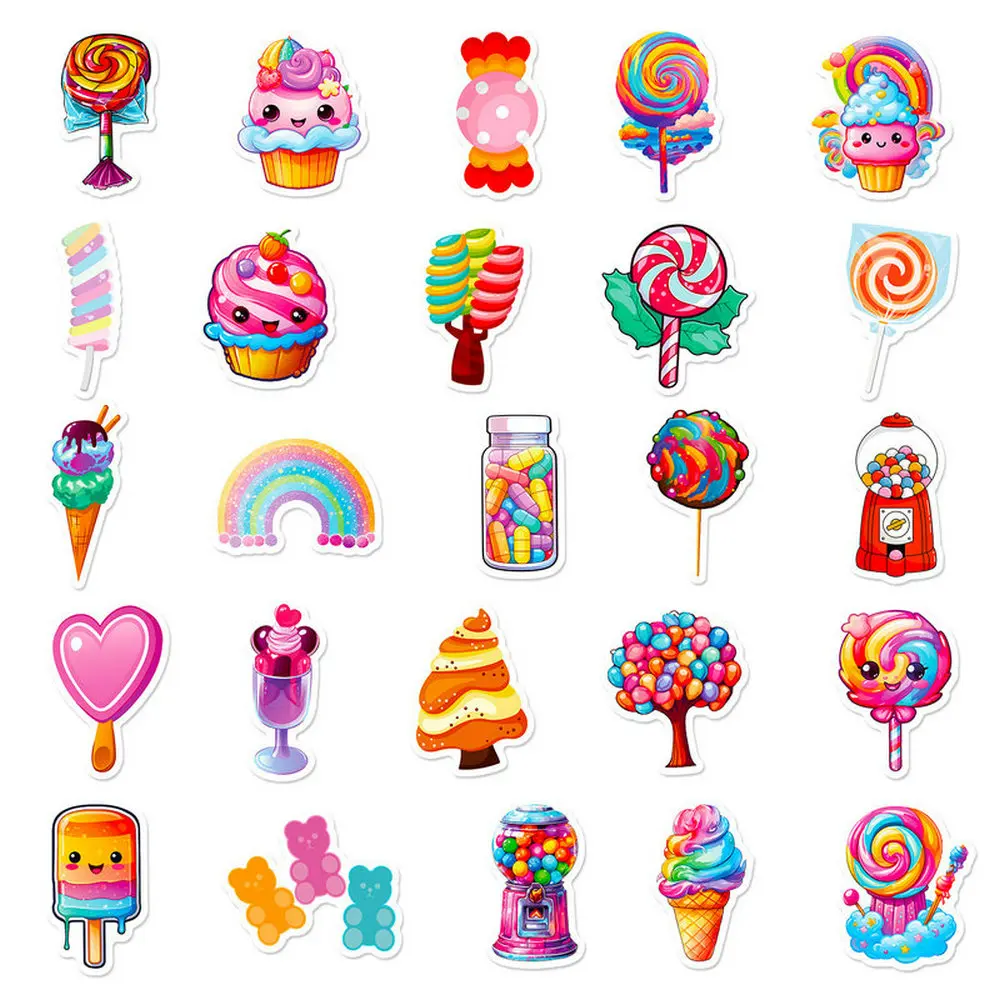 New 10pcs-50pcs-100pcs Rainbow Candy DIY Creative Cute cartoon sticker Self-adhesive label Kids Toy Stationery Luggage MK1624