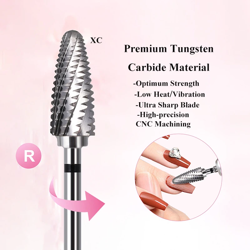 Punta da trapano per unghie professionale in carburo di tungsteno per rimozione gel duro e spesso Punta per unghie acrilica Trapano elettrico Accessorio per manicure