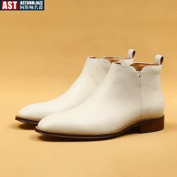 Autumn Chelsea Men's Boots Pointed Toe Leather Shoes High Top British Style Business Casual Ankle Short Boots White Men's Boots