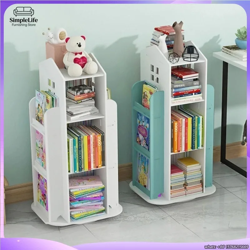 クリエイティブ-360-度回転本棚子供用絵本赤ちゃんのおもちゃ収納キャビネット学生シンプルなブックラックホームオフィス