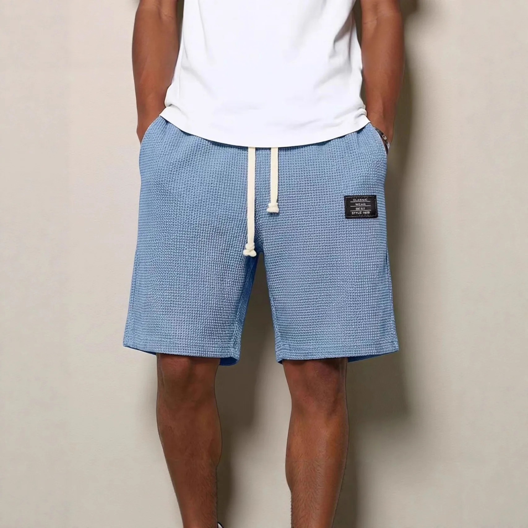 

2026 new summer men's simple waffle embroidered logo casual solid color shorts