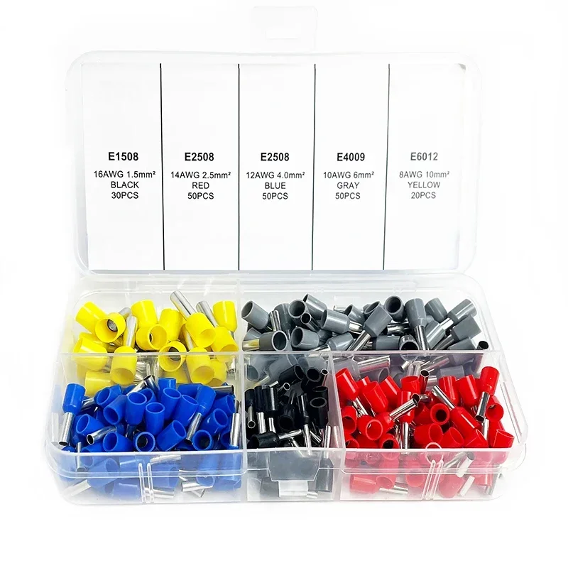 200/450/800/1250/1800/1900Pcs Durable Crimp Terminals for Electrical Wire and Cable with Ring Connectors E0508 E7508 E1008 E1508