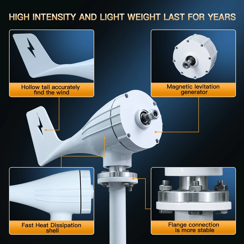 10KWh/Day System 3000W Wind Turbine With Free Charging Controller Yacht Farm Family Farm 220V With Solar Cells