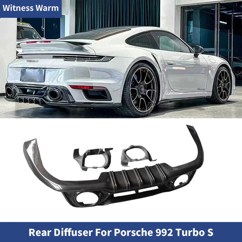 Dry Carbon Fiber Rear Diffuser Bumper Lip Spoiler for Porsche 911 992 Turbo S Car Body Kit