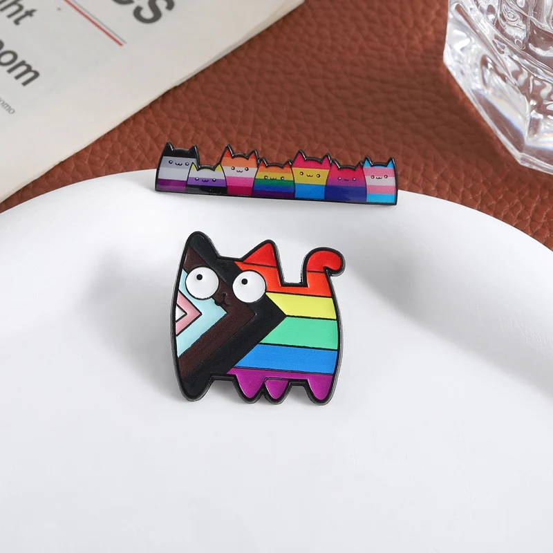 LGBT قوس قزح فخر القط بروش المينا دبابيس لطيف هريرة الحيوانات الأليفة كيتي دبابيس معدنية على ظهره شارة التلبيب مجوهرات هدية لأفضل صديق