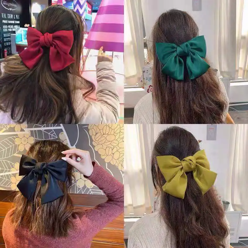 Korean Version of Red Bow Hairpin Oversized Bow Headgear Internet Celebrity Satin Bow Hairpin Spring Clip Top Clip