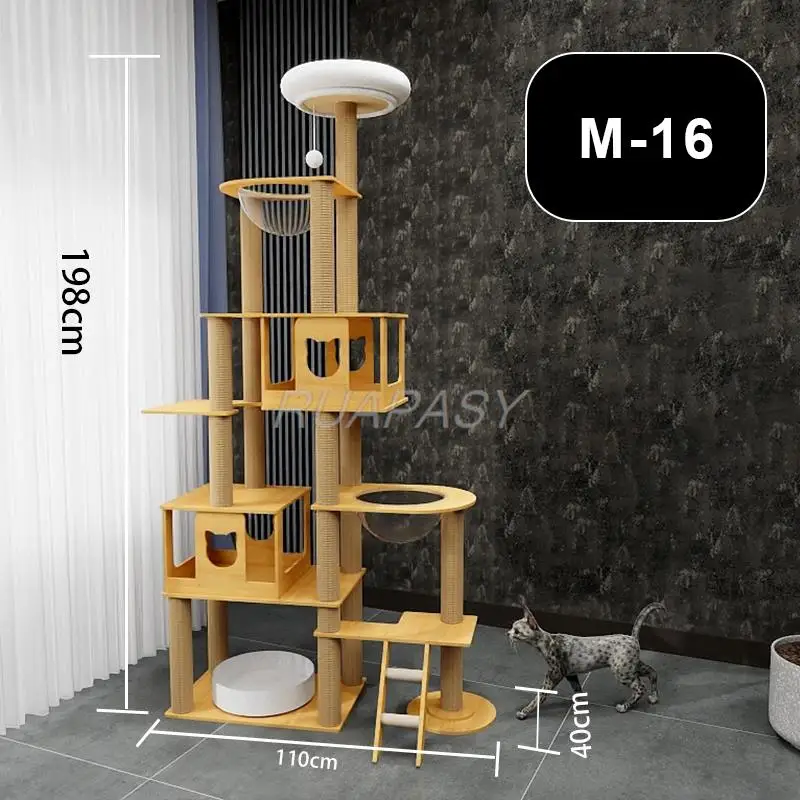 Multi-Level Wood Cat Tree Nest Pillar Cat Climbing Frame Scratching Shelf Scratcher Post Space Capsule Jumping Platform Tower