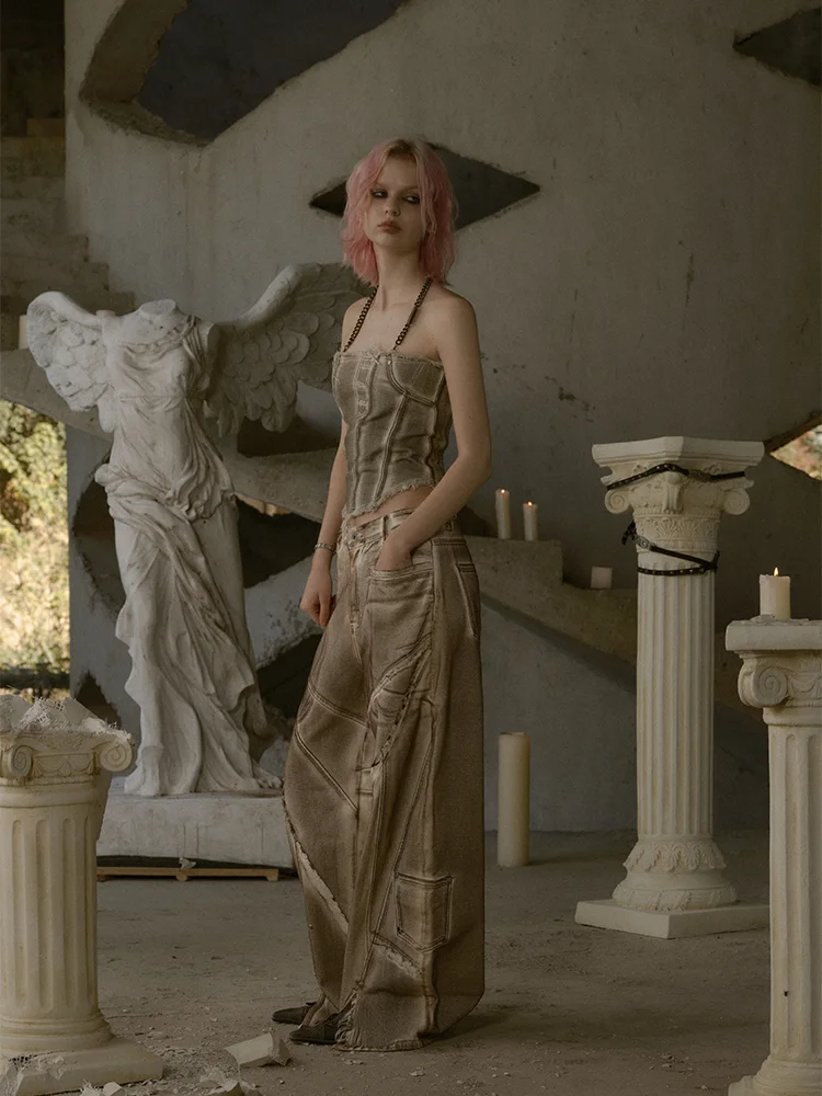 

Женские джинсы с эффектом потертости, широкие брюки из хлопкового стрейч-денима, нейтральные, с завышенной талией, на пуговицах, износостойкие