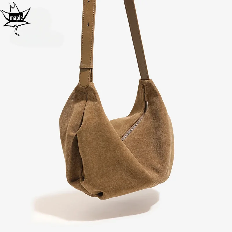 New Decorating The Romance of Winter Suede Leather Women Shoulder Bag Kakhi High Quality Female Crossbody Bag