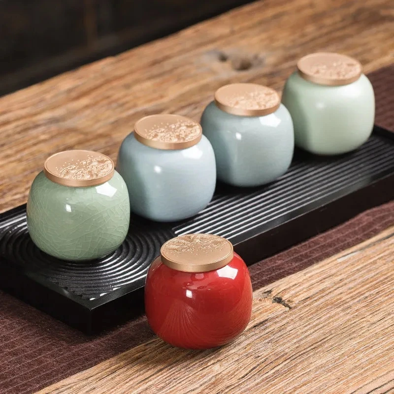 

Simple Pure Color Porcelain Storage Tank Solid Color Tea Jar with Lid Tea Storage Pot Sealed Travel Canister Chinese Candy Jar