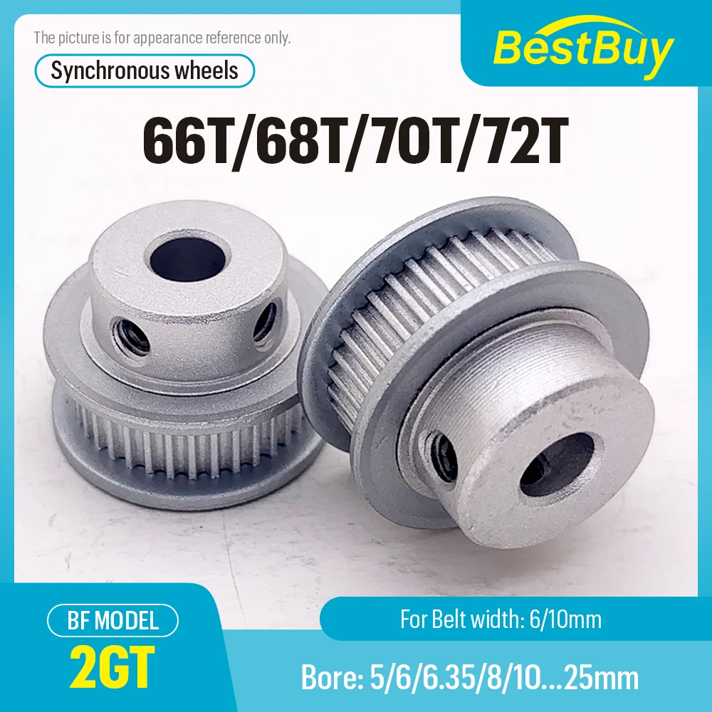 

2GT Timing Pulle 66T 68T 70T 72 Teeth Bore 5/6/6.35-25mm Belt Width 6/10mm 3D Printer GT2 Timing Belt Pulley